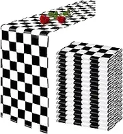16 Pack Checkered Table Runner Black and White Checkerboard Racing Theme ​Flag Table Runner Buffalo Check Table Cover Picnic Table Decoration for Indoor Outdoor Events Party (12 x 72 Inch)