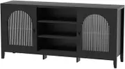 Artiss Buffet Sideboard Cabinet, Cupboard Corner Storage Table with 3-Tier Adjustable Shelves and Glassed Doors, Kitchen Pantry Display Organizer Dining Furniture Living Room Home Black