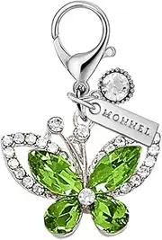 [Monnel] MC601 Little Crystal Butterfly Lobster Clasp 3D Charm for Women with Velvet Bag (Green,1 Piece)
