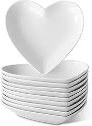 10-Piece Ceramic Appetizer Plates, Heart Shape Small Dessert Plates,19cm/7.5 Inch Porcelain Modern Serving Plate for Cake Bread,Dishwasher, Microwave Safe