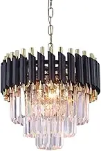 FRIXCHUR Black & Gold Crystal Chandeliers Flush Mount Crystal Ceiling Light Fixture Round Chandeliers Pendant Light for Living Room Kitchen Island Bathroom Dining Table Hallway,E14 x 5 Lights