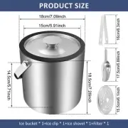 3L Ice Bucket with Lid Stainless Steel Ice Container with Scoop Tong wetWw