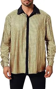 [ODIZLI] Mens Glitter Metallic Long Sleeve Button Down Shirt Sparkle Top for 70s 80s 90s Hippie Retro Disco Party Shirts