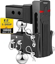 Airbird Anti-Rattle Adjustable Trailer Hitch Ball Mount with 2-Inch Receiverr, 5-Inch Drop, 2 and 2-5/16-Inch Balls, 18,000 LBS, Truck Hook Dual Balls Mount for Towing RVs and Motorcycles