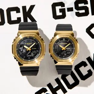 CASIO卡西歐 G-SHOCK 黑金 金屬錶 八角形錶殼 男女對錶GM-2100G-1A9+GM-S2100GB-1A