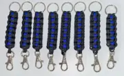 Paracord Keychain Police Thin Blue Line Law Enforcement Ring & Clip 550 LOT OF 8