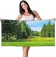 SAAKE Golf Course Lawn Print Bath Towels Soft Skin Velvet Beach Towel Oversized Adults Quick Dry Lightweight