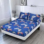 3PCS Blue Gamer Full Size Fitted Sheet Set, Bed in a Bag Gaming Bed Fitted Sheet Full, Soft Microfiber, Cute Full Sheet Set for Kids Boys and Girls, 1 Fitted Sheet and 2 Pillowcases