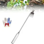 Everglowly Weeder, 2025 Upgrade 20in Hand Weeder Tool with Handle, 2025 New Four-Tooth Weeding Tool, Portable, Manual, for Gardening Backyard Farm (Sliver1,L)