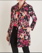NWT $159 Chico’s Floral Topper Blazer Coat Pockets Jacquard Fabric Size 4 / XL