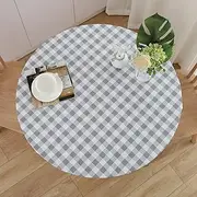 NLMUVW Round Fitted Vinyl Tablecloth with Elastic Edge 100% Waterproof Oil Proof PVC Table Cloth Wipe Clean Table Cover for Indoor and Outdoor, Grey Check, 45"- 56"