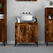 Smoked Oak Engineered Wood Bathroom Sink Cabinet, 58x33x60 cm, Modern Vanity Storage for Small Spaces