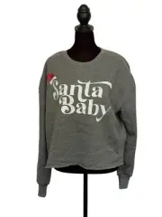 Santa Baby Medium Sweatshirt Grayson Threads Gray Raw Cut Cropped Pullover