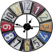 Wall Clock Wall Clocks Silent Non- Outdoor Garden Waterproof Wall Clock, 23 Inch Large Round Outdoor Garden Clock, Wrought Iron License Plate Digital for Indoor and Outdoor