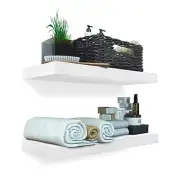 Floating Wood Shelves Set of 2 - Rustic Shelf 16 inch - 16 Inch White