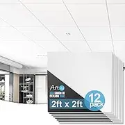 Art3d 12-Pack Smooth Drop Ceiling Tile 60x60 CM - Fire-Rated, Waterproof, Reusable - Preium PVC, No Sag and Breakage - White