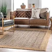 Aizza Trends Handmade Hand Braided Natural Jute Floor Area Rug | Floor Carpet Rug | Center Table Carpet Rug | Table Runner | Bed Side Rug Home Decore Rug|Grey|5' x 5' Square