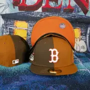 New Era Boston Red Sox Split Fitted Hat Cap Wheat Size 7 3/8 Timb Flax