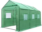 Green Fingers Greenhouse, 3.5 x 2m Garden Shed Plant Stand Gardening Storage Supplies Grow Tent Walk in Green House Flower Cover Frame Home Indoor Outdoor Greenhouses, with 6 Ventilation Window