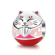 Cat Round Beads for Women Charm Silver plating Bracelet Bangle DIY Jewelry