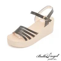 在飛比找momo購物網優惠-【BalletAngel】涼鞋 清涼夏氛細帶真皮楔型涼鞋(黑