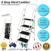 New Non-Slip Dual Handrail Foldable Steel 4 Step Ladder Lightweight Steel Frame