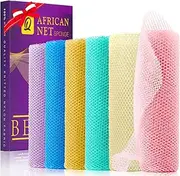 UJFQBH 6 Pieces African Net Sponge Long Bath Sponge Exfoliating Shower Body Scrubber for Daily Use, Terrific for Smoother Skin - Back Scrubber for a Refreshing Experience (Purple - Orange)