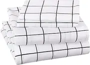 Amazon Basics Soft Microfiber Sheet Set with Elastic Pockets - Queen, Black Grid