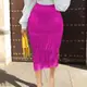 High waist patchwork tassel skirt slim wrap hip PARTY Large