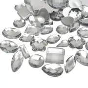 100 Clear Color Flatback Acrylic Rhinestone Gems Assorted Shape No Hole
