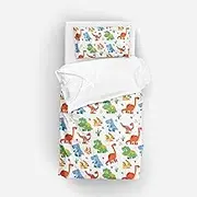 Caregchrisj Children's Dino Bed Linen Set 135 x 200 cm Colourful Cartoon Dinosaur Boys Duvet Cover for Boys Microfibre Beds with 1 Pillowcase 80 x 80 cm Single Bed 2-Piece