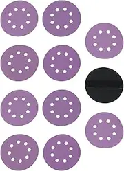 ECSiNG 5-Inch 8 Hole 10x Sanding Discs with 1x Handheld Hook and Loop Foam Pad for Wood, Metal, and Auto Body Reusable Wet & Dry Sanding Block, 60/80/120/240/320 Grit