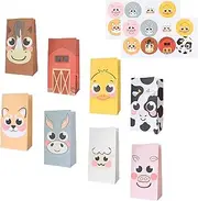 24 Pack Animal Gift Bags - Animal Theme Party Bags with Stickers, Paper Favor Bags for Kids Parties - Assorted Designs, Bulk Goodie Bags for Birthdays and Events, 22.8x12x8 cm