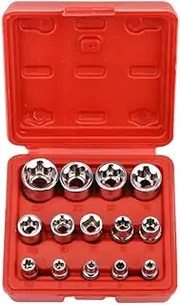 14-Piece E-TORX Socket Set 1/4" 3/8" 1/2'' Drive E-4 - E24 Female External Torque Star Socket Kit With Storage Case (Red)
