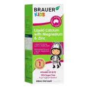 Brauer Kids Liquid Calcium with Magnesium & Zinc, Fruit Yoghurt, 200ml