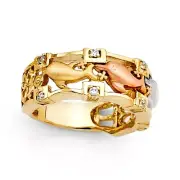 GOLD - 14K Tri Color Gold Cubic Zirconia Fancy Dolphin Ring