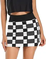 [RPLIFE] Black and White Checkerboard Womes Mini Skirt, Ladies Golf Skorts with Pockets，Womens Polyester Skort