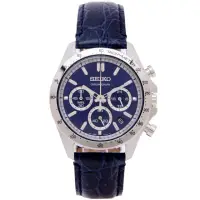 在飛比找momo購物網優惠-【SEIKO 精工】日本國內販售款三眼計時皮革錶帶手錶--藍