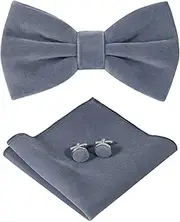 [HOULIFE] Bow Tie Set for Men – Adjustable Velvet Pre-tied Bowtie, Solid Colour Pocket Square, Cufflinks Set for Groom Wedding Party Formal with Gift Box