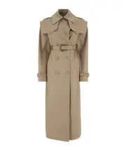 Balmain Double-Breasted Belted-Waist Maxi Trench Coat FR34,FR36 Nude