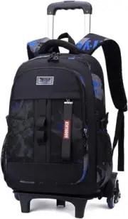 Camo Rolling Backpack for Boys Kids 6 Wheels, D 6 Wheels-black Blue
