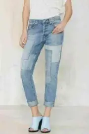 Nasty Gal Women's Blue Denim Peace and Love Boyfriend Patch Jeans Size 30 $108