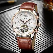 KINYUED Skeleton Tourbillon Mechanical Automatic Analog Waterproof Watch for Men