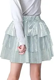 [KEOYA] Girls Shiny Sparkly Ruffle Tiered Skirts Three Layer Sequin Cheerleading Rave Skirt 4-13 Years