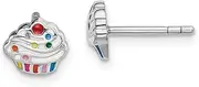 [JewelryWeb] 925 Sterling Silver Rhodium Plated Teen Enameled Cupcake Post Earrings 7.17mm long