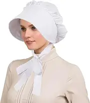 gagift World White Bonnet, Colonial Hat Pioneer Mob Hat Maid Cap with Adjustable Straps