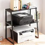 Arbuxzuy Printer Stand for Desk, Desktop Printer Shelf, 3 Tier Desk Shelf for top of Desk, Large Printer Stands Office Organization Shelves for Home Office Printer Fax Book, Black