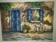 Printed needlepoint Tapestry Canvas Only 30 X40 Cm Blue Door Rto