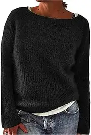 [OULIWANGLUO] Women's Fair Isle Pattern Knit Jumper Casual Loose Vintage Knitted Sweater Long Sleeve Crewneck Lightweight Pullover