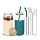 20oz Glass Cups with Lids and 3 Types of Straws,Beer Can Shaped Glass Tumbler...